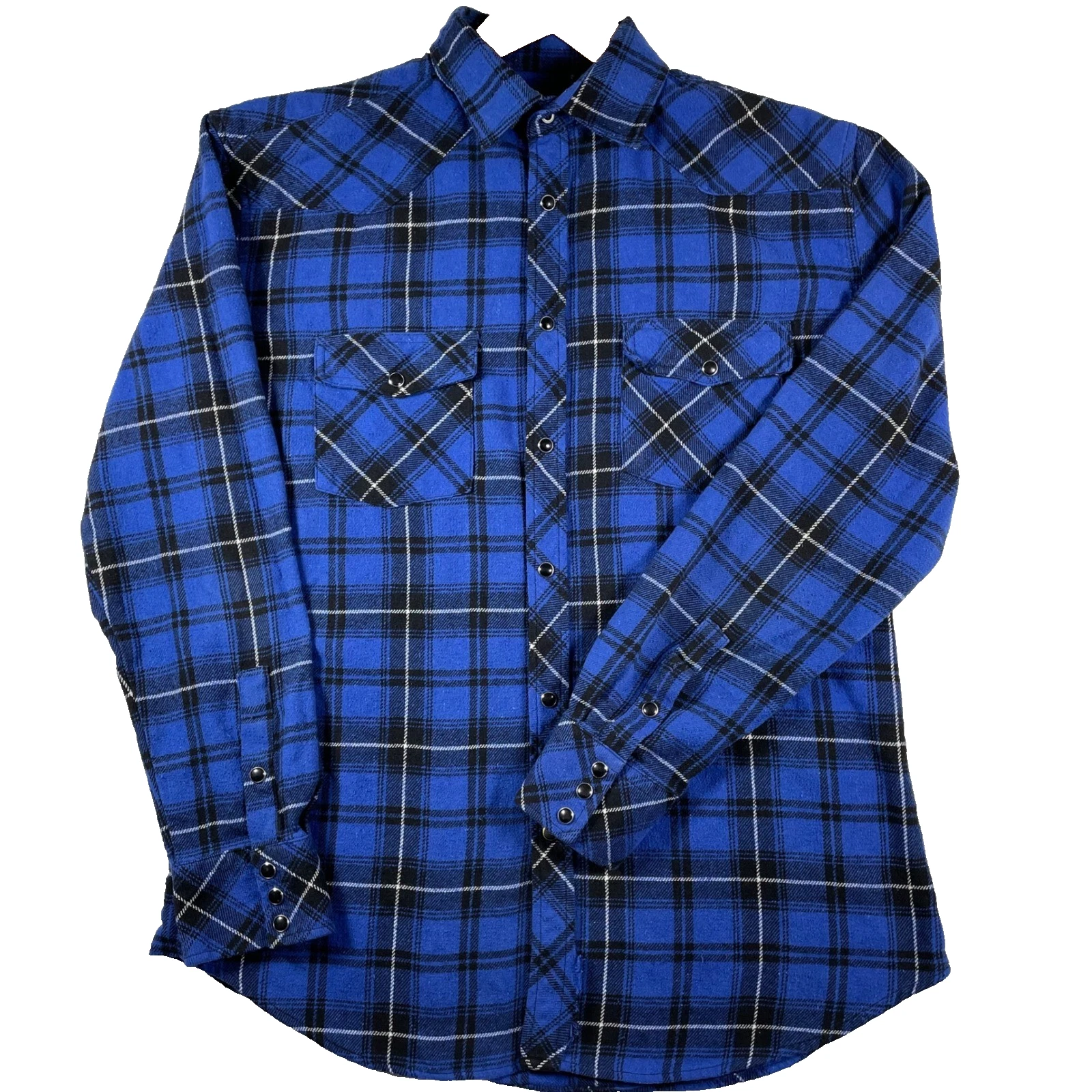 GIOBERT 1 Plaid Flannel Western Snap Front Long Sleeve Shirt Men Size M