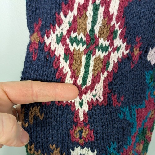 Vintage Handknit Sweater Mens L 90s Dad Ramie Cotton Blue Navy Classic Pullover - Picture 9 of 10
