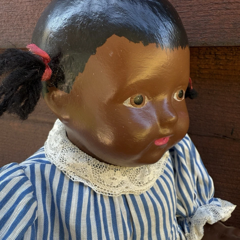 Effanbee? Muñeca gruñona bebé negra afroamericana de colección composición 1926 REPINTADA Foto 4 de 4
