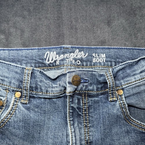 Wrangler Retro Jeans Mens 31x32 Blue Slim Boot Cut Western Denim Cowboy Work - Picture 3 of 7
