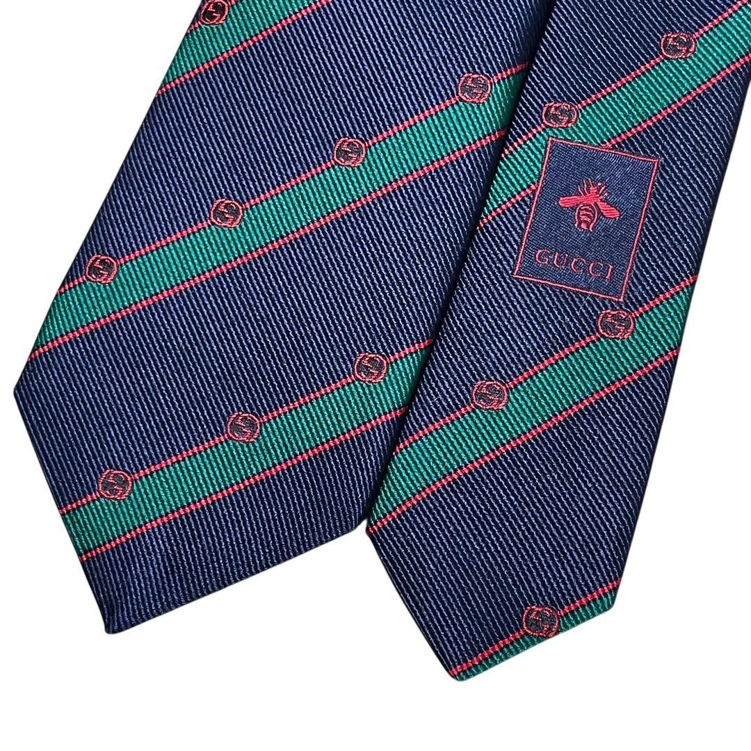 Gucci GG Pattern Navy Blue Interlocking Bee Tie U… - image 7