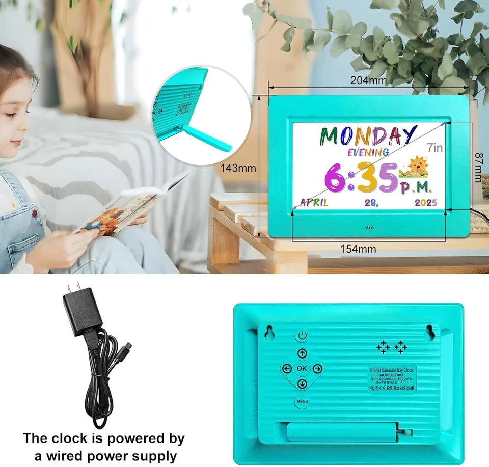 Цифровой календарь, детские цифровые часы, 20 будильников, пользовательские напоминания, автоматический DST, L... - Изображение 3 из 4
