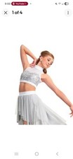 2 Pc Dance Recital Curtain Call Costume Lyrical Contemporary Silver Grey Medium