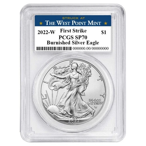 2022-W Burnished $1 American Silver Eagle PCGS SP70 FS West Point Label