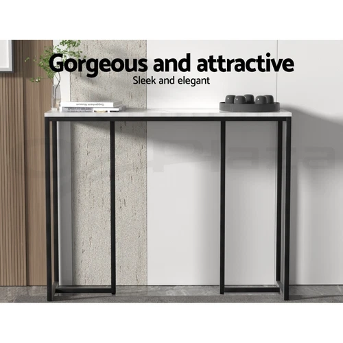 Artiss Console Table Hallway Table With Marble Effect Tabletop White Entry Table - Picture 4 of 10