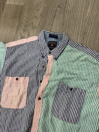 Camisa para hombre Chaps Ralph Lauren talla XL Seersucker a rayas bloque de color SS abotonada - Imagen 2 de 4