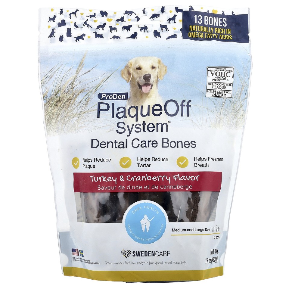 PlaqueOff System™, Dental Care Bones, For Medium and Large Dogs, Turkey &
