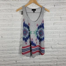 Signature Studio Womens Top XL Tank Racerback Gray Tribal Geometric Lightweight