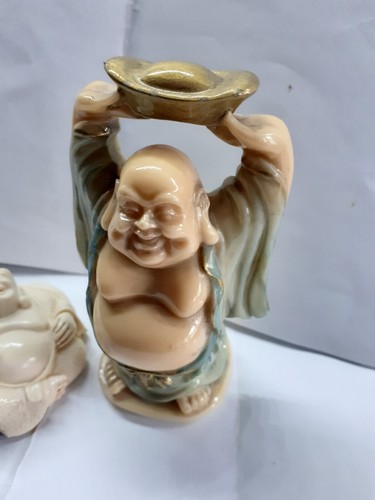 2 VINTAGE HAPPY BUDDHA LAUGHING FIGURES BUDDHISAM CHINESE RELIGIOUS HOME - Picture 3 of 8