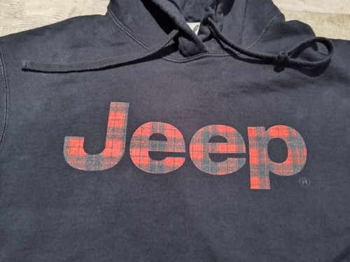 Jeep Black Hoodie Buffalo Plaid "Jeep" Size Large Mens Cotton Polyester Cabin - Picture 2 of 14