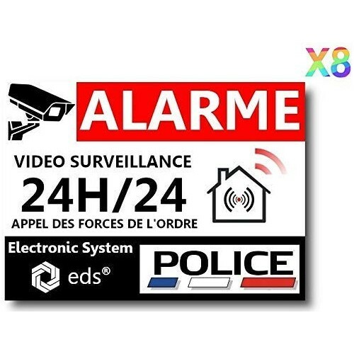 Lot de 8 Autocollants Dissuasifs Alarme Vidéo logo 117 Surveillance Anti cambrio Lot de 8 Autocollants Dissuasifs Alarme Vidéo logo 117 Surveillance Anti cambrio