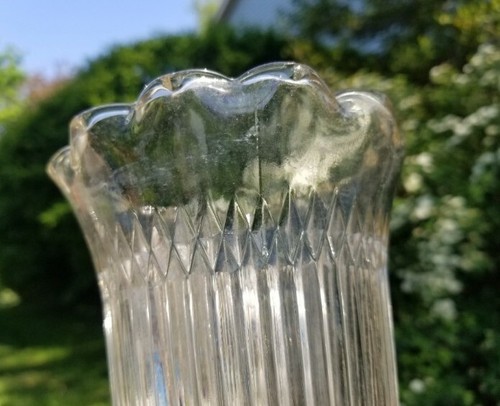 VINTAGE KLARGLAS VASE SET 2 EINZIGARTIGE PLISSEE DESIGN VASEN MIT GEWELLTEM RAND 6,5" - Bild 13 von 18