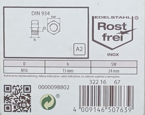 Sechskantmuttern Sechskantmutter Edelstahl A2 M3,M4,M6,M8,M10,M12,M14,M1 DIN 934 - Bild 7 von 7