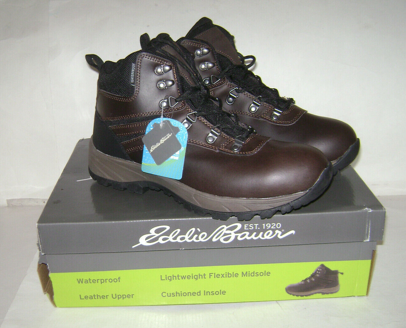 NEW EDDIE BAUER MEN EVERETT HIKING BOOTS SHOES Size 11 BROWN WATERPROOF LEATHER NEW EDDIE BAUER MEN EVERETT HIKING BOOTS SHOES Size 11 BROWN WATERPROOF LEATHER