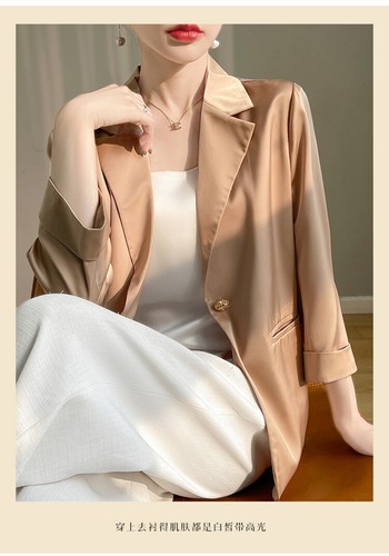 Blazer de verano para mujer fino de seda satinado manga larga traje chaqueta top cárdigan abrigo - Imagen 19 de 31