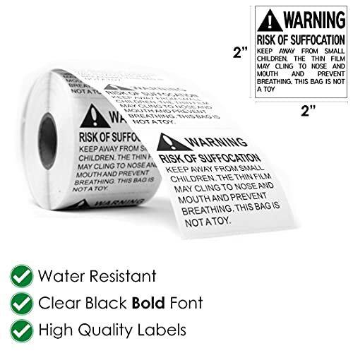 Warning Label Risk of Suffocation Keep Away From Children 2"x2"Stickr 2500 Label - Picture 2 of 5