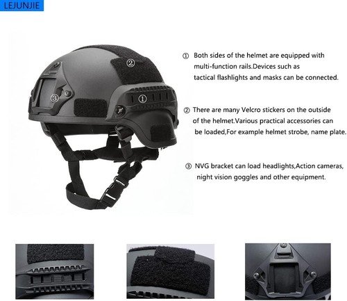 Adult Unisex Black Tactical Helmets with Detachable Face Mask Goggles for Airsof - Picture 17 of 24