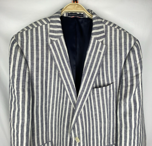 Tommy Hilfiger Mens 48R 100% Linen Blue Stripe Modern-Fit Blazer Sport Coat - Picture 6 of 15