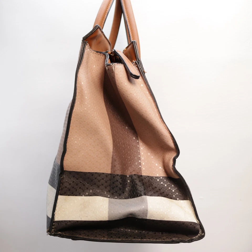 Moda Cartera Bolso de Mano Mujeres XL Rosa Marrón a Cuadros PVC Cartera Bolso Bloqueo Foto 3 de 4