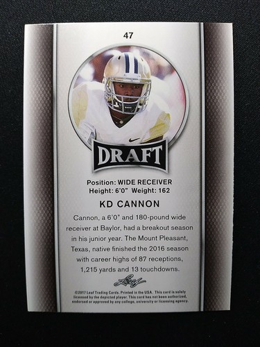 2017 Leaf Draft Football Gold #47 KD Cannon Baylor Rookie Card RC - Picture 2 of 2