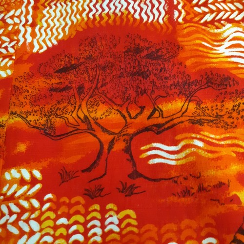 Sz 14 Stunning Vintage Orange Hukilau Fashions Barkcloth Hawaiian Dress w/Bow - Picture 7 of 9