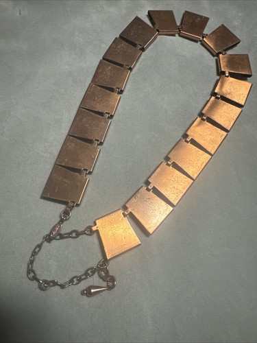 Matisse Renoir Red "Caravan" Copper Enamel Panel Necklace 18” Modernist - Picture 5 of 7