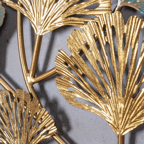 Wandbild 48x76cm Gold Blau Ginkgo Metall-Bild Wand-Deko Wandhänger Wandobjekt - Bild 4 von 6