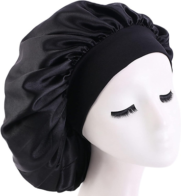 2x Seidenhaube Zum Schlafen – Verstellbare Satin-Bonnet Für Langes & Kurzes Haar, Schwarz & Weinrot