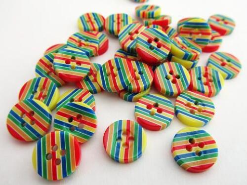 20 Rainbow Stripes 13mm Plastic Flatback Round Sewing Button/4 holes/craft Sb56 - Picture 3 of 3