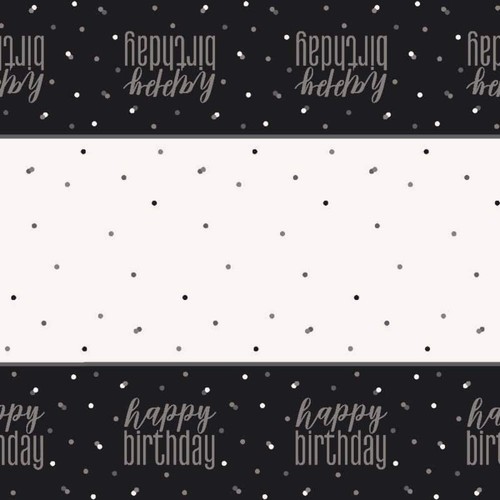 Black And Silver Happy Birthday Plastic Table Cover Tablecloth Party Decorations - Picture 2 of 3
