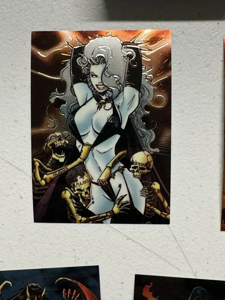 LADY DEATH II CHROMIUM SERIES 2 (KROME 1995) COMPLETE PARALLEL STICKER CARD SET - Image 3 of 4