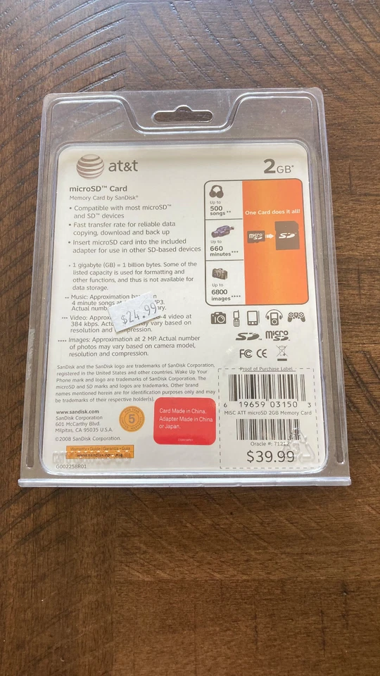 New at&t Sandisk 2GB microSD memory card with SD adapter for phones - Image 2 of 2
