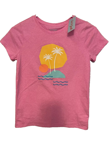 Cat & Jack T-Shirt Girl's Pink Short Sleeve Cotton Beach Vibes Graphic, Size XXL - Picture 2 of 3