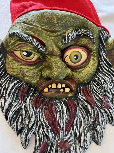 Scary Gnome Troll Latex Evil Demon Warlock Goblin Red Felt Hat Halloween Mask - Picture 2 of 8