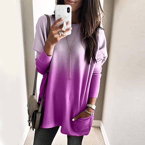 Plus Size Womens Gradient Baggy Tunic Tops Shirt Long Sleeve Blouse Pullover - Picture 12 of 30