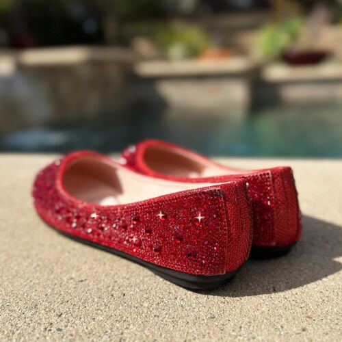 New Womens Bling Rhinestone Crystal Embellished Ballet Flat Ballerina Shoe Slide - Picture 24 of 31