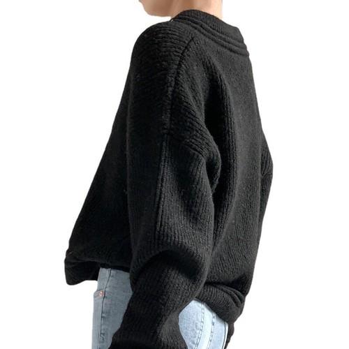 Women V Neck Knitted Sweater Loose Fit Long Sleeve Pullover Casual Tops - Picture 2 of 5