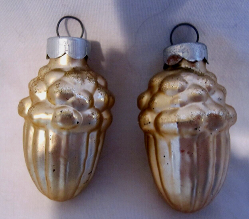 2 VTG ACORN 1950's GLASS XMAS ORNAMENT METAL CAPS MARKED MADE IN U.S.A. 2-1/2" - Picture 8 of 14
