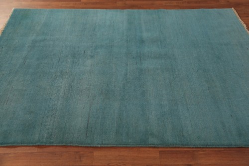 Elegant Handcrafted Gabbeh Solid Blue Wool Rug - Limited Edition" 5x7 ft - Picture 17 of 23