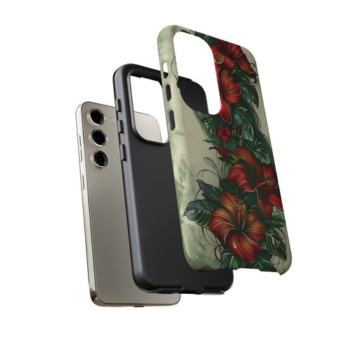 For Galaxy, Pixel, iPhone Case Cover - Red Ink Hibiscus Flower Tattoo Style - Picture 142 of 191