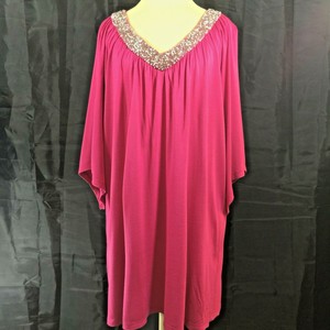 ULLA-POPKEN-BEADED-KNIT-TUNIC-HOT-PINK-Size-XL-12-14