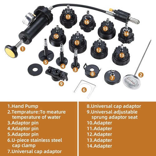 18Pcs Radiator Coolant System Pressure Leak Tester Tool Detector Checker - Picture 2 of 10