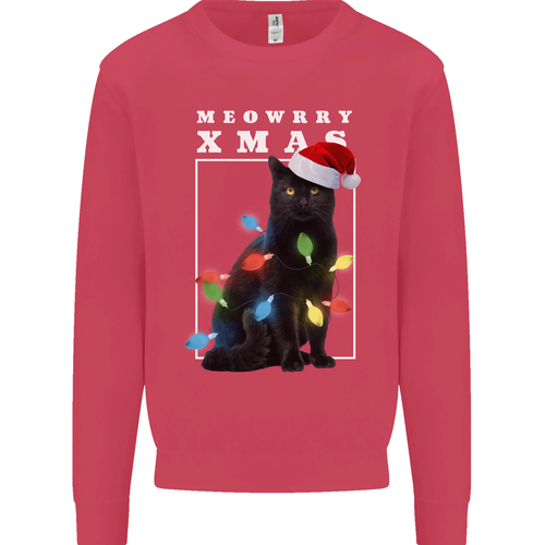 Meowy Christmas Tree Funny Cat Xmas Kids Sweatshirt Jumper - Picture 62 of 92