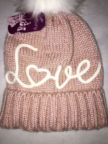 Ladies Winter Hats Women's Knitted Hat with Bobble Pink Grey Pale Green Love NEW - Picture 10 of 15