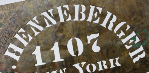 Antique 19thc Brass Stencil Henneberger 1107 New York Stencil Works Crate Sign - Picture 4 of 7
