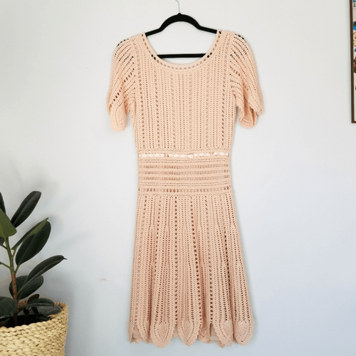 Temperley London Blush Peach Linen Cotton Blend Boho Cottagecore Crochet Dress - Picture 2 of 15