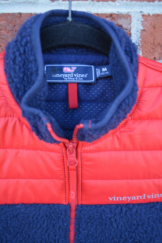 Vineyard Vines Sherpa Puffer Hybrid Vest Boys M(12-14) Deep Pile Red/Navy 301022 - Picture 2 of 3