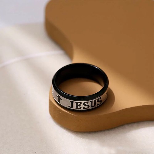 US SELLER Stainless Steel Jesus Cross Religious Christian Band RING Size 8 - Picture 3 of 3