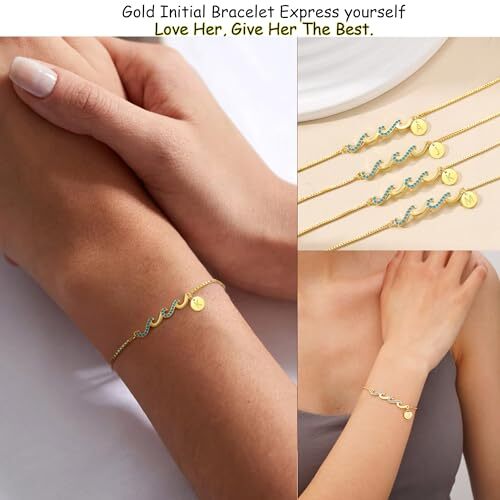 Dainty Gold Bracelet with Initials, Gifts for Women Initial daughter S - Picture 7 of 8