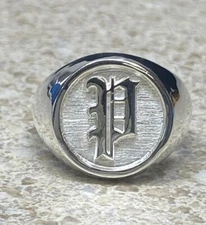 Letter P Old English Solid Initial Ring Sterling Silver 925 Sizes 6-16